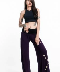 HaremPants.com Birds Print Wide Leg Palazzo Harem Pants Cotton Spandex In Purple