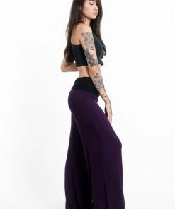 HaremPants.com Birds Print Wide Leg Palazzo Harem Pants Cotton Spandex In Purple