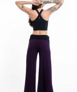 HaremPants.com Birds Print Wide Leg Palazzo Harem Pants Cotton Spandex In Purple