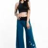 HaremPants.com Birds Print Wide Leg Palazzo Harem Pants Cotton Spandex In Turquoise
