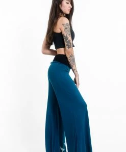 HaremPants.com Birds Print Wide Leg Palazzo Harem Pants Cotton Spandex In Turquoise