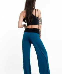 HaremPants.com Birds Print Wide Leg Palazzo Harem Pants Cotton Spandex In Turquoise