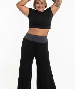 HaremPants.com Plus Size Wide Leg Palazzo Harem Pants Cotton Spandex In Solid Black