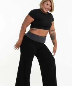 HaremPants.com Plus Size Wide Leg Palazzo Harem Pants Cotton Spandex In Solid Black
