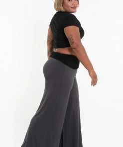 HaremPants.com Plus Size Wide Leg Palazzo Harem Pants Cotton Spandex In Solid Gray Women's