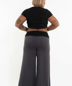 HaremPants.com Plus Size Wide Leg Palazzo Harem Pants Cotton Spandex In Solid Gray Women's