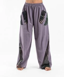 HaremPants.com Thai Cotton Women's Pants With Hill Tribe Trim In Violet Gray