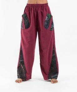HaremPants.com Thai Cotton Women's Pants With Hill Tribe Trim In Red