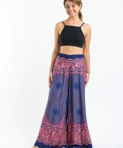 HaremPants.com Geometric Mandalas Palazzo Style Harem Pants In Blue Women's