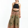 HaremPants.com Geometric Mandalas Palazzo Style Harem Pants In Olive Women's