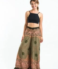 HaremPants.com Geometric Mandalas Palazzo Style Harem Pants In Olive Women's