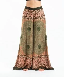 HaremPants.com Geometric Mandalas Palazzo Style Harem Pants In Olive Women's