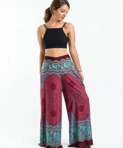 HaremPants.com Geometric Mandalas Palazzo Style Harem Pants In Red