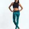 HaremPants.com Lightning Stripes Tie Dye Cotton Leggings In Turquoise Women's
