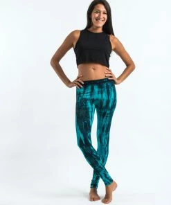 HaremPants.com Lightning Stripes Tie Dye Cotton Leggings In Turquoise Women's