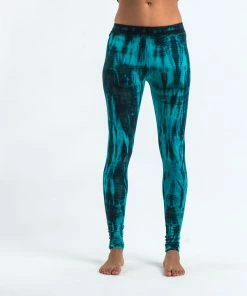 HaremPants.com Lightning Stripes Tie Dye Cotton Leggings In Turquoise Women's