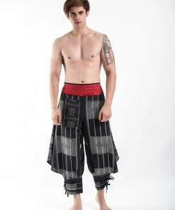 HaremPants.com Thai Hill Tribe Fabric Men's Harem Pants With Ankle Straps In Charcoal Gray