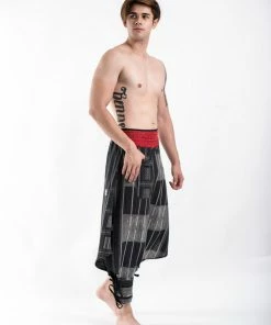 HaremPants.com Thai Hill Tribe Fabric Men's Harem Pants With Ankle Straps In Charcoal Gray