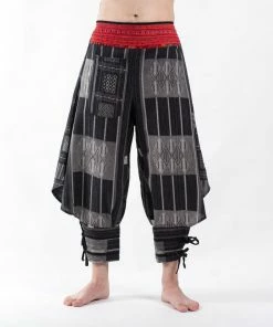 HaremPants.com Thai Hill Tribe Fabric Men's Harem Pants With Ankle Straps In Charcoal Gray