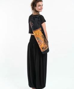 HaremPants.com Black Harem Pants Black Embroidered Ohm + Ganesha Print Cotton & Hemp Yoga Mat Bag