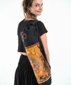 HaremPants.com Black Harem Pants Black Embroidered Ohm + Ganesha Print Cotton & Hemp Yoga Mat Bag