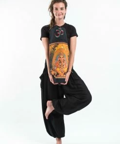 HaremPants.com Black Harem Pants Black Embroidered Ohm + Ganesha Print Cotton & Hemp Yoga Mat Bag