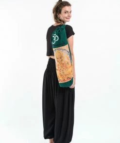 HaremPants.com Green Embroidered Ohm + Ganesha Print Cotton & Hemp Yoga Mat Bag
