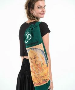 HaremPants.com Green Embroidered Ohm + Ganesha Print Cotton & Hemp Yoga Mat Bag