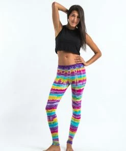 HaremPants.com Women's Melting Stripes Tie Dye Cotton Leggings In Sugar Rainbow