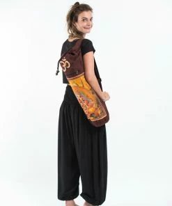 HaremPants.com Handmade Bags Maroon Embroidered Ohm + Ganesha Print Cotton & Hemp Yoga Mat Bag