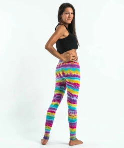 HaremPants.com Women's Melting Stripes Tie Dye Cotton Leggings In Sugar Rainbow