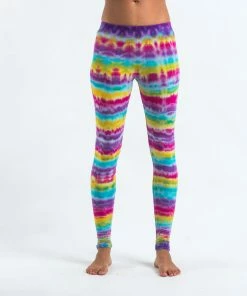 HaremPants.com Women's Melting Stripes Tie Dye Cotton Leggings In Sugar Rainbow