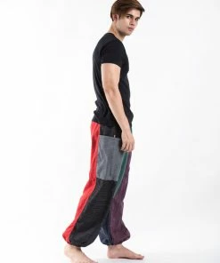 HaremPants.com Men's Drawstring Patchwork Pinstripes Cotton Pants