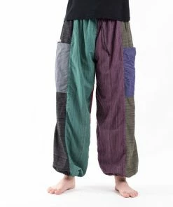 HaremPants.com Men's Drawstring Patchwork Pinstripes Cotton Pants