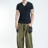 HaremPants.com Thai Cotton Men Drawstring Pants With Hill Tribe Trim Olive