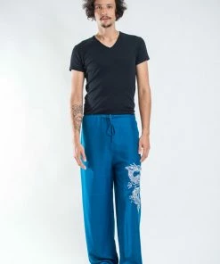HaremPants.com Men's Drawstring Yoga Pants The Dragon Men's Thai Yoga Pants In Turquoise
