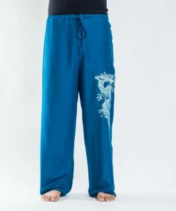 HaremPants.com Men's Drawstring Yoga Pants The Dragon Men's Thai Yoga Pants In Turquoise