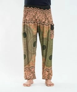 HaremPants.com Geometric Mandalas Men's Harem Pants In Olive