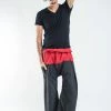HaremPants.com Unisex 2-Tone Pinstripes Thai Fisherman Pants In Black Red Men's