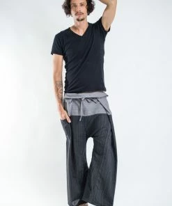 HaremPants.com Unisex 2-Tone Pinstripes Thai Fisherman Pants In Black Men's