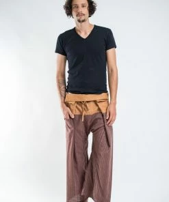 HaremPants.com Unisex 2-Tone Pinstripes Thai Fisherman Pants In Brown