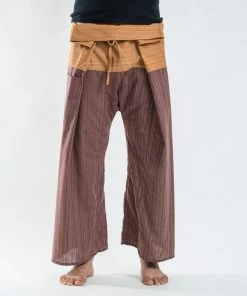 HaremPants.com Unisex 2-Tone Pinstripes Thai Fisherman Pants In Brown