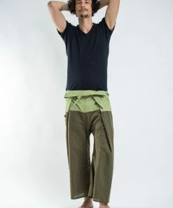 HaremPants.com Men's Unisex 2-Tone Pinstripes Thai Fisherman Pants In Green