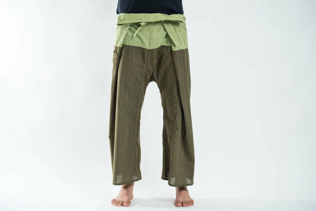 HaremPants.com Men's Unisex 2-Tone Pinstripes Thai Fisherman Pants In Green 4 HaremPants.com Men's Unisex 2-Tone Pinstripes Thai Fisherman Pants In Green
