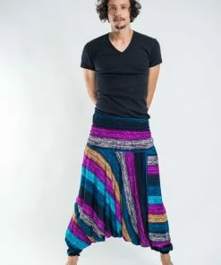 HaremPants.com Boho Blue Striped Drop Crotch Men's Harem Pants