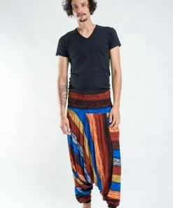 HaremPants.com Boho Rust Striped Drop Crotch Men's Harem Pants