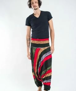 HaremPants.com Boho Green Striped Drop Crotch Men's Harem Pants