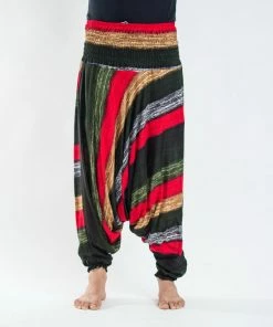 HaremPants.com Boho Green Striped Drop Crotch Men's Harem Pants