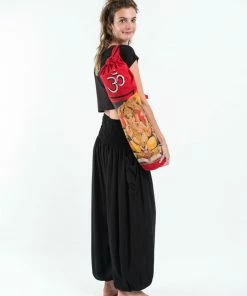 HaremPants.com Red Harem Pants Red Embroidered Ohm + Ganesha Print Cotton & Hemp Yoga Mat Bag