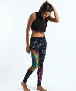 HaremPants.com Oval Swirls Tie Dye Cotton Leggings In Festival Black